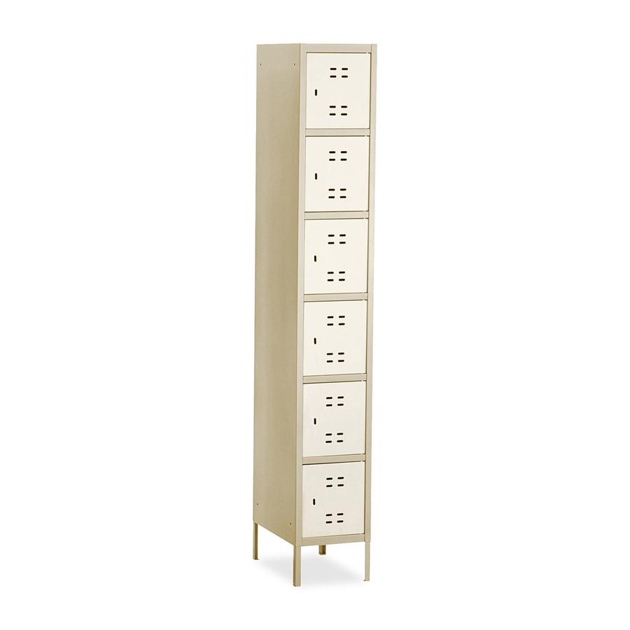 Safco Six-Tier Two-tone Box Locker with Legs - 18'' x 12'' x 78'' - Recessed Locking Handle - Tan - Steel