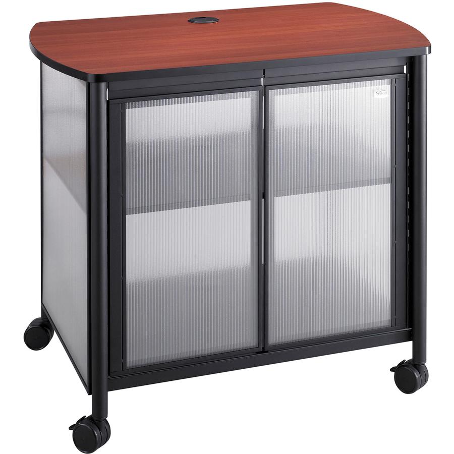 Safco Impromptu Black Deluxe Stand with Doors - 200 lb Load Capacity - 2 x Shelf(ves) - 30.8'' Height x 34.8'' Width x 25.5'' Depth - Powder Coated, Laminate - Polycarbonate, Plastic, Steel - Black