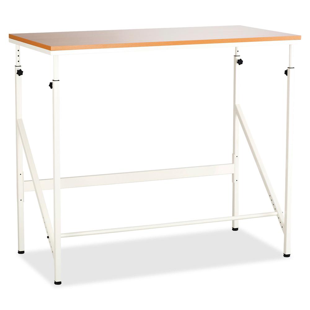 Safco Laminate Tabletop Standing-Height Desk - For - Table TopMelamine Laminate Rectangle, Beech Top - Powder Coated, Cream Base - Adjustable Height - 38'' to 50'' Adjustment x 48'' Table Top Width x 24''