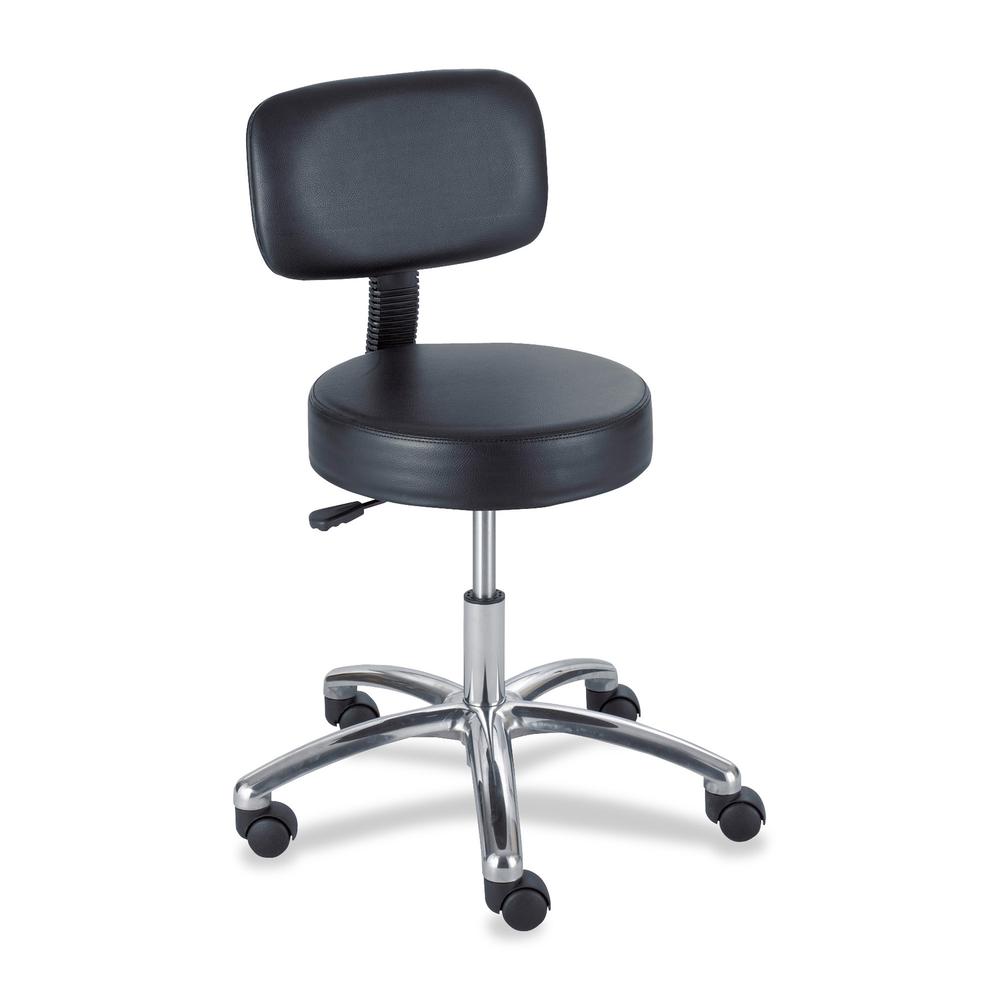 Safco 3430BL Pneumatic Lab Stool With Back - Vinyl Black Seat - Steel Black Frame - 5-star Base - 23'' Width x 23'' Depth x 35.5'' Height