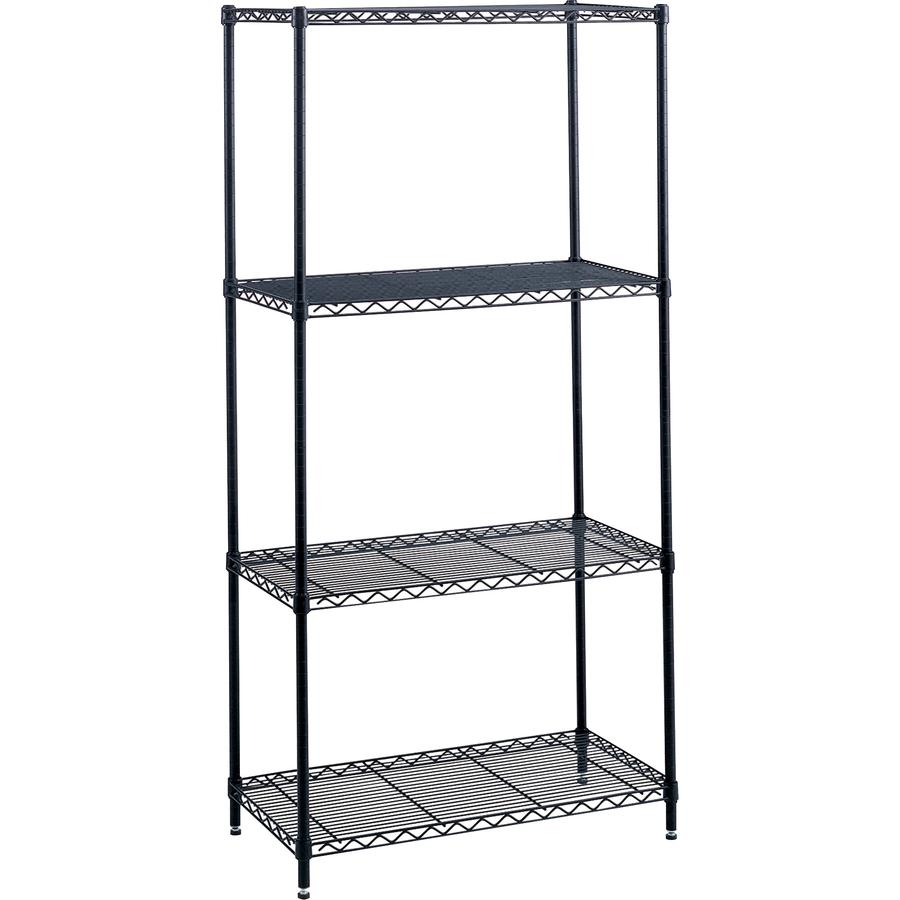 Safco Industrial Wire Shelving - 48'' x 18'' x 72'' - 4 x Shelf(ves) - 1250 lb Load Capacity - Leveling Glide, Dust Proof, Adjustable Leveler, Adjustable Feet - Black - Powder Coated - Steel - Assembly R