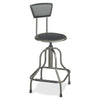 Safco Diesel High Base Stool With Back - Black Leather Seat - Leather Back - Pewter Steel Frame - Pewter - Leather - 1 Each