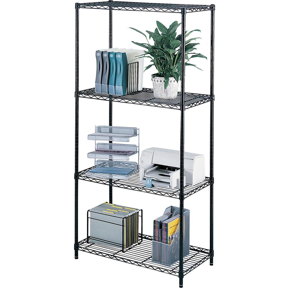 Safco Industrial Wire Shelving - 48'' x 18'' x 72'' - 4 x Shelf(ves) - 1250 lb Load Capacity - Leveling Glide, Dust Proof, Adjustable Leveler, Adjustable Feet - Black - Powder Coated - Steel - Assembly R