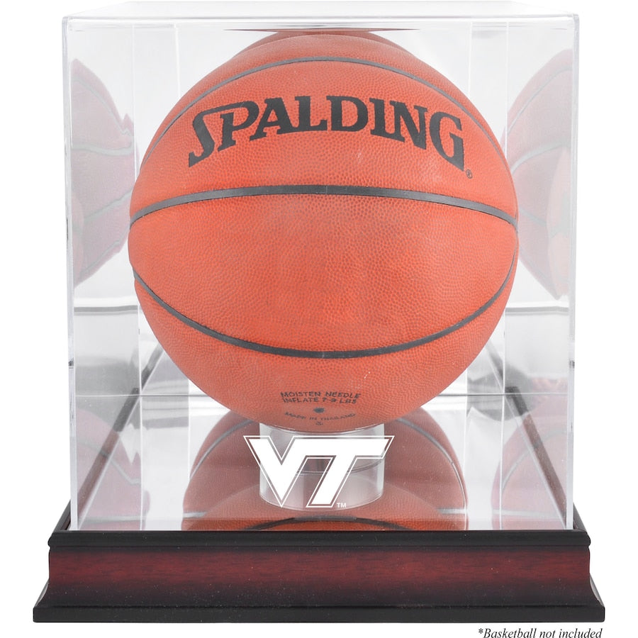 Virginia Tech Hokies Mahogany Antique Finish Logo Basketball Display Case with Mirror Back