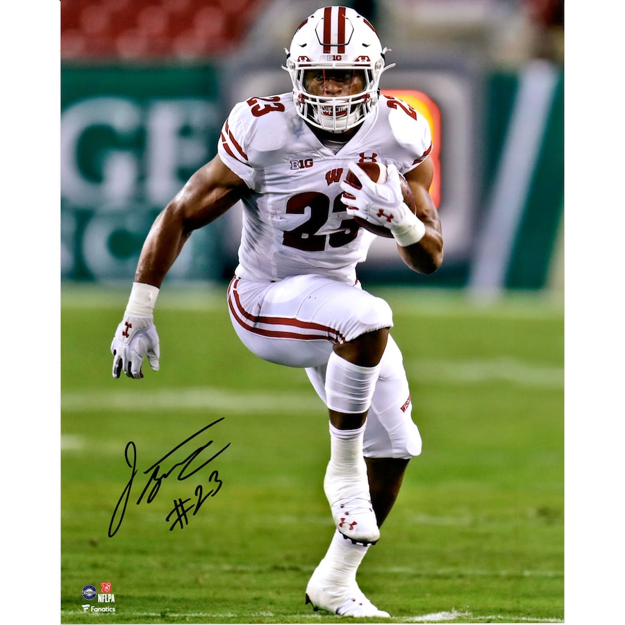 Jonathan Taylor Wisconsin Badgers Autographed 16'' x 20'' High Knee Run Photograph