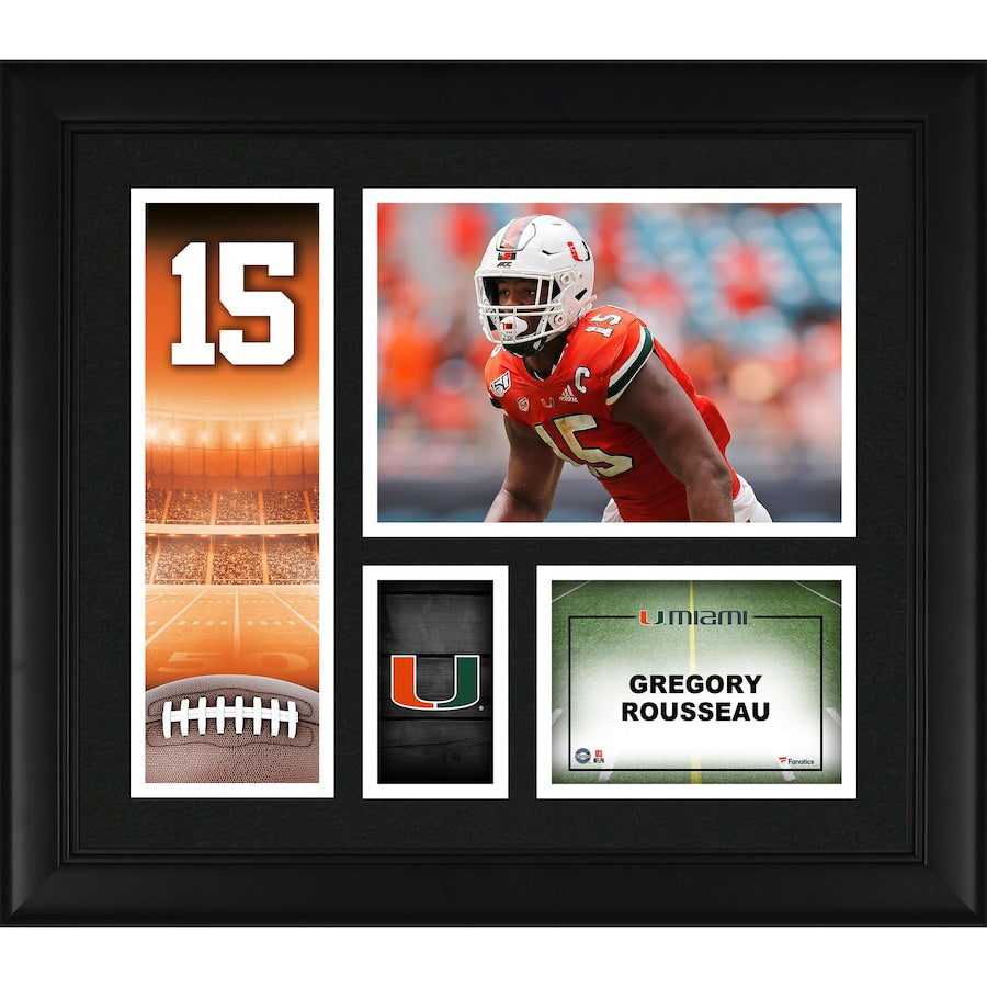 Greg Rousseau Miami Hurricanes Framed 15'' x 17'' Player Core Collage