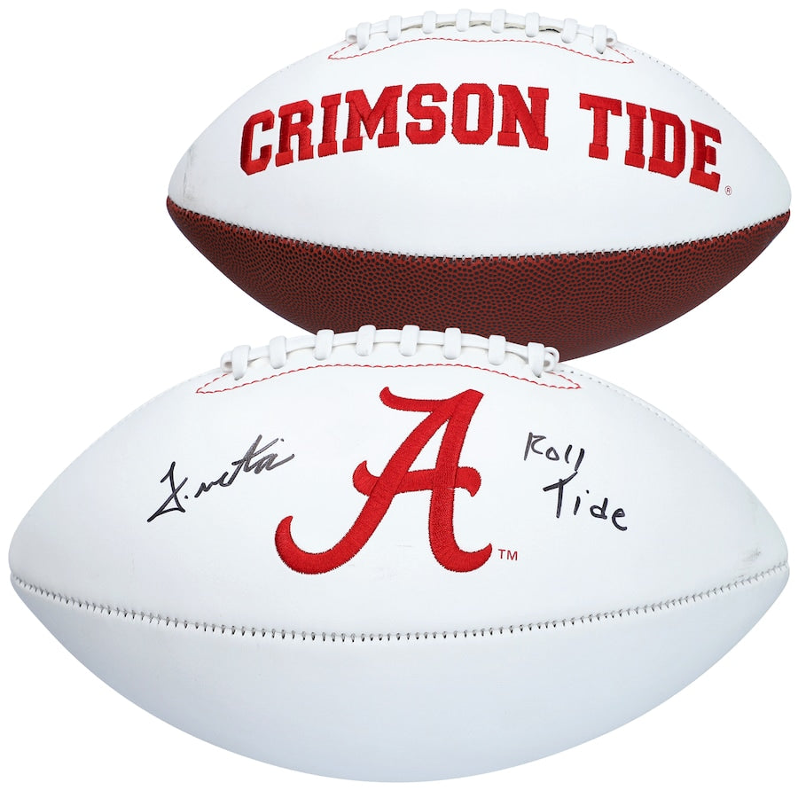 John Metchie Alabama Crimson Tide Autographed White Panel Football with ''Roll Tide'' Inscription