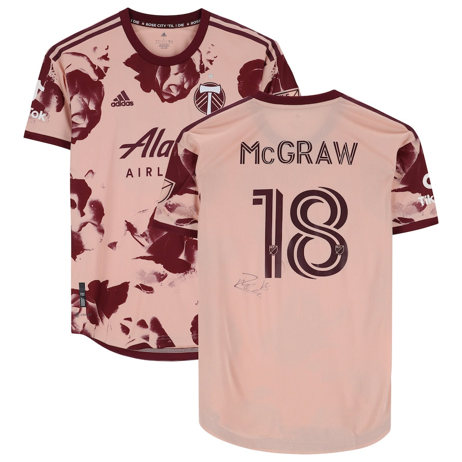 Zac McGraw Portland Timbers Autographed Match-Used #18 Pink Jersey from the 2022 MLS Season