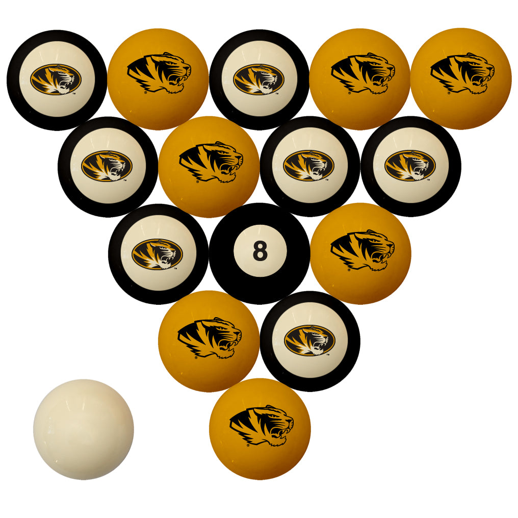 MIZZOU SCHOOL COLOR NUMBERED BILLIARD BALL SET GOLD SOLID/BLACK STRIPE - MIZBBS300N