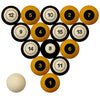 MIZZOU SCHOOL COLOR NUMBERED BILLIARD BALL SET GOLD SOLID/BLACK STRIPE - MIZBBS300N
