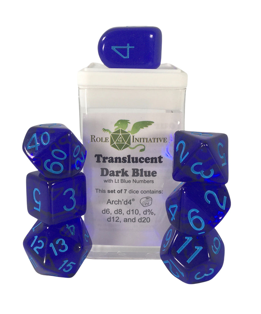 Role 4 Initiative - Role 4 Initiative Set Of 7 Dice With Arch D4 Translucent Dark Blue With Light Blue