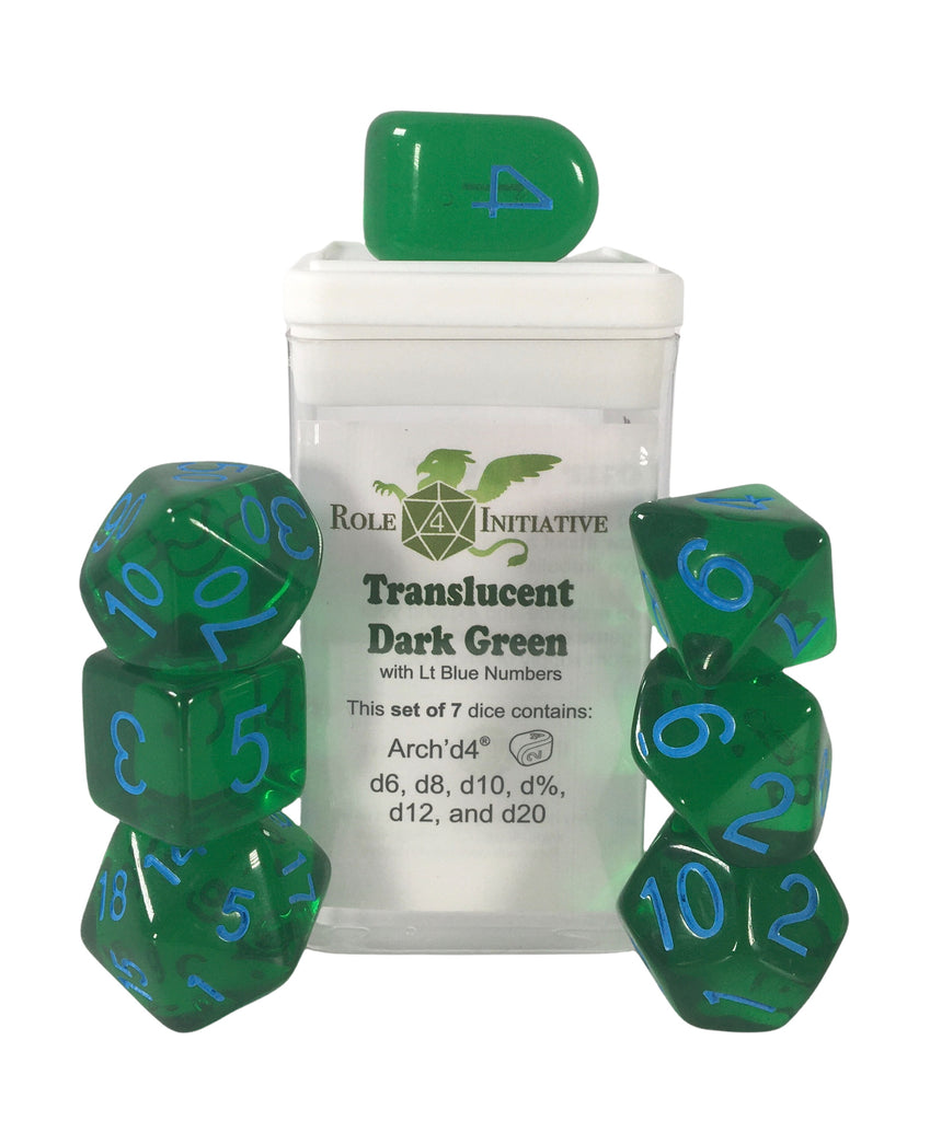 Role 4 Initiative - Role 4 Initiative Set Of 7 Dice With Arch D4 Translucent Dark Green With Light Blue