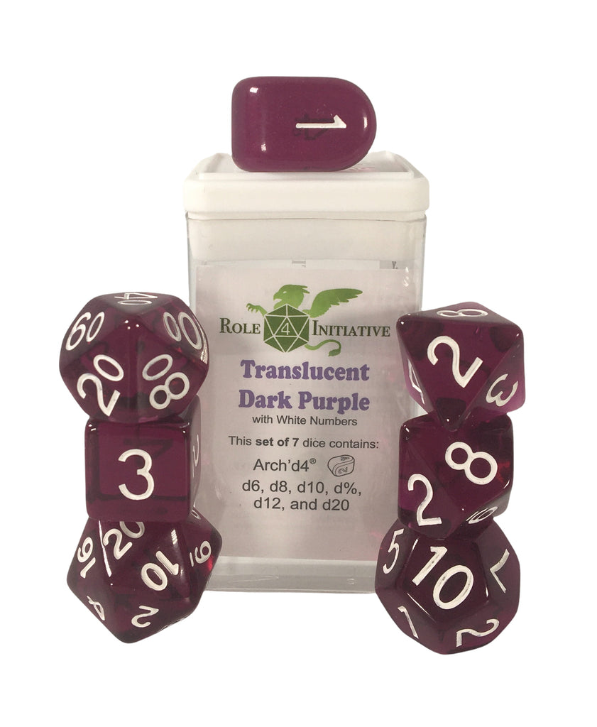 Role 4 Initiative - Role 4 Initiative Set Of 7 Dice With Arch D4 Translucent Dark Purple With White