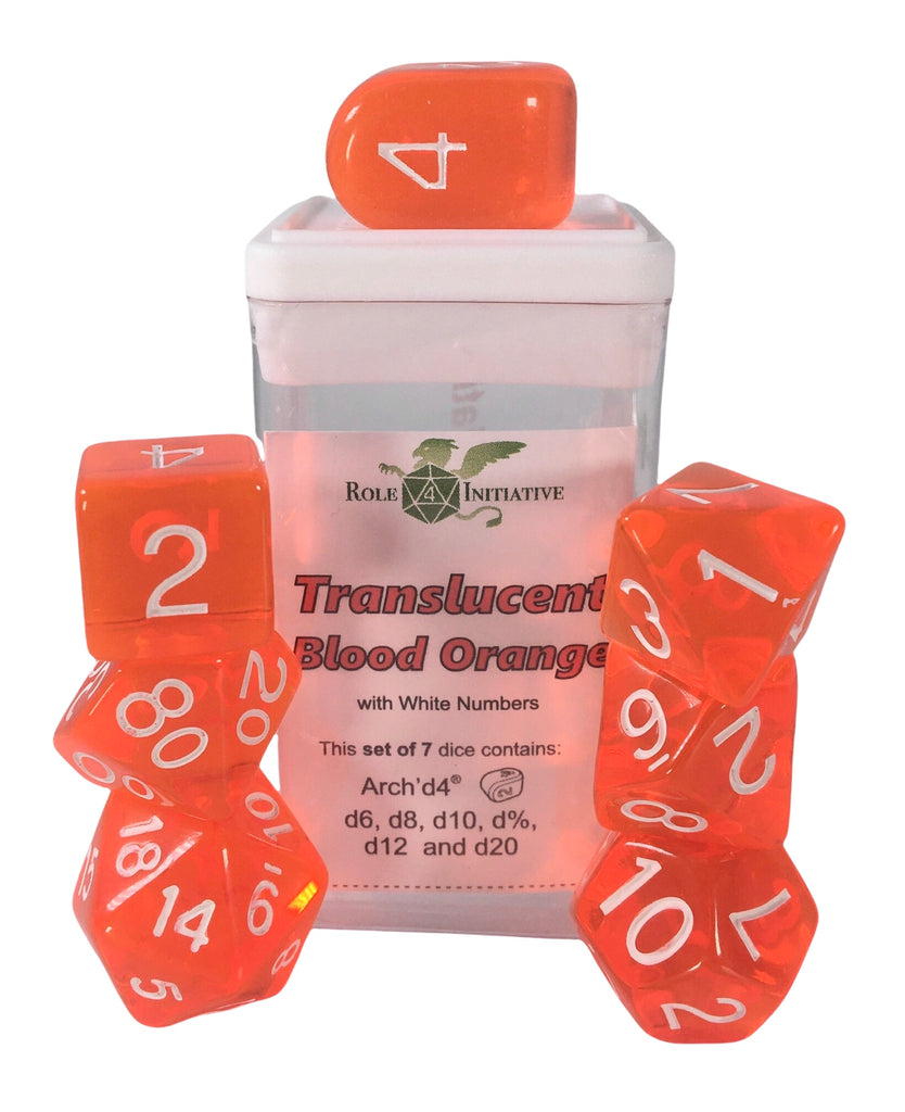 Role 4 Initiative - Role 4 Initiative Set Of 7 Dice With Arch D4 Translucent Blood Orange With White