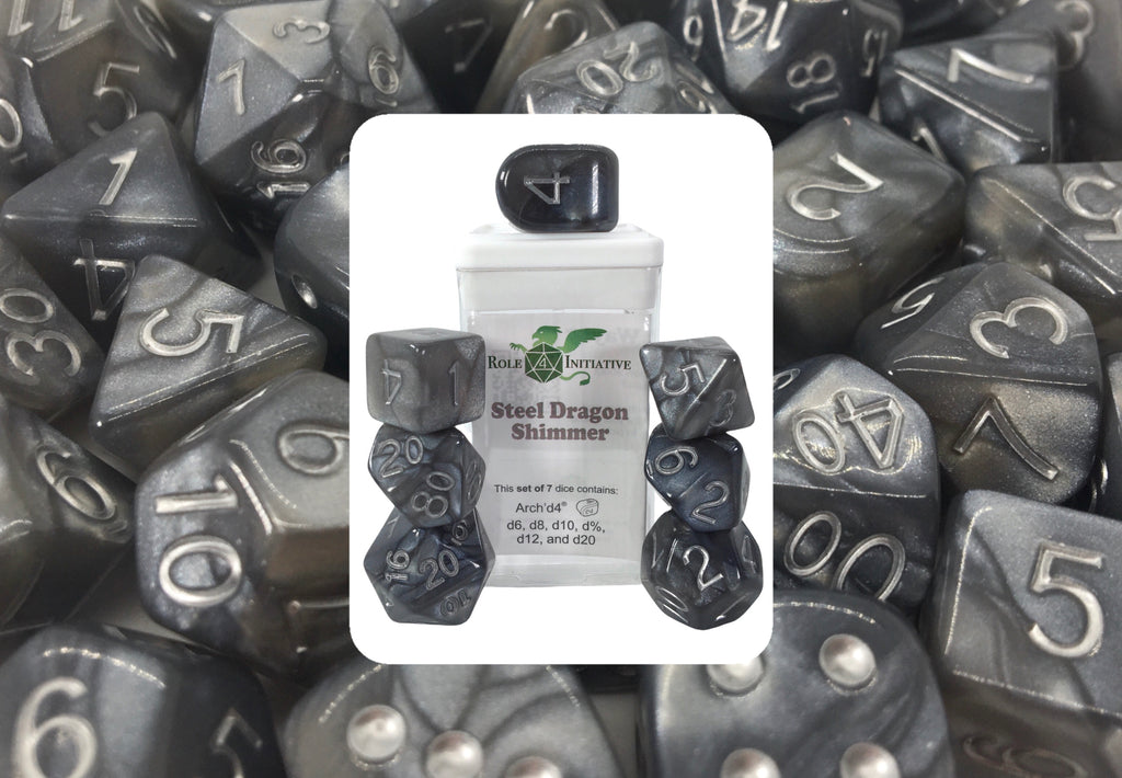 Role 4 Initiative - Role 4 Initiative Set Of 7 Dice With Arch D4 Steel Dragon Shimmer