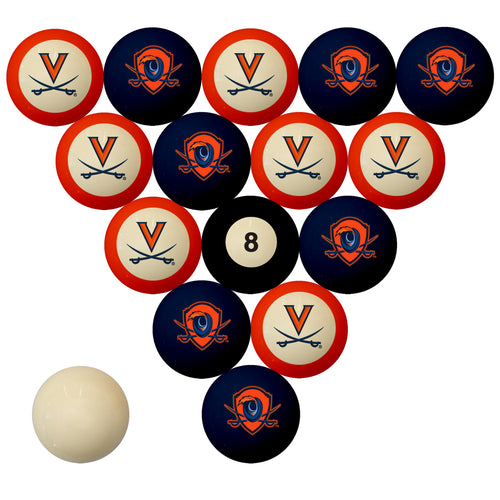 VIRGINIA    SCHOOL COLOR NUMBERED BILLIARD BALL SET BLUE SOLID/ORANGE STRIPE - UVABBS200N