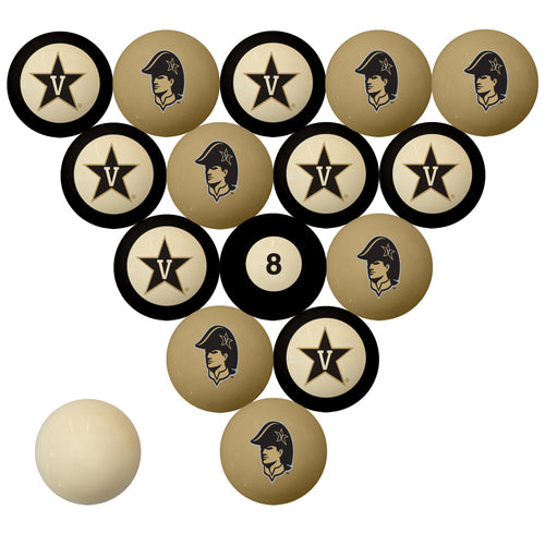 VANDERBILT SCHOOL COLOR NUMBERED BILLIARD BALL SET GOLD SOLID/BLACK STRIPE - VANBBS100N