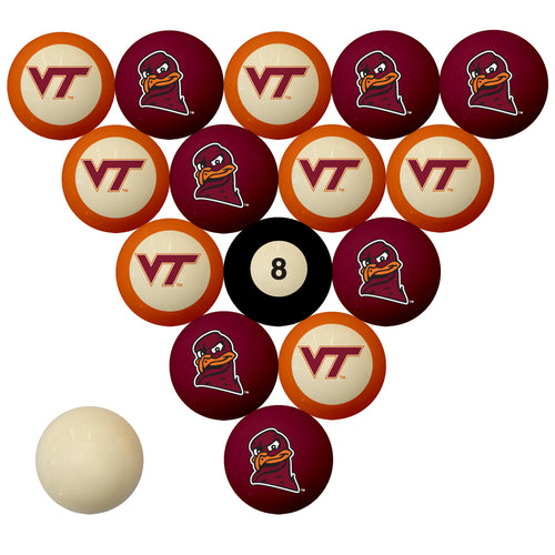 VIRGINIA TECH SCHOOL COLOR NUMBERED BILLIARD BALL SET MAROON SOLID/ORANGE STRIPE - VATBBS200N