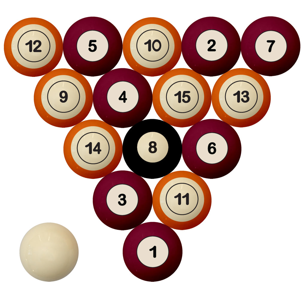 VIRGINIA TECH SCHOOL COLOR NUMBERED BILLIARD BALL SET MAROON SOLID/ORANGE STRIPE - VATBBS200N