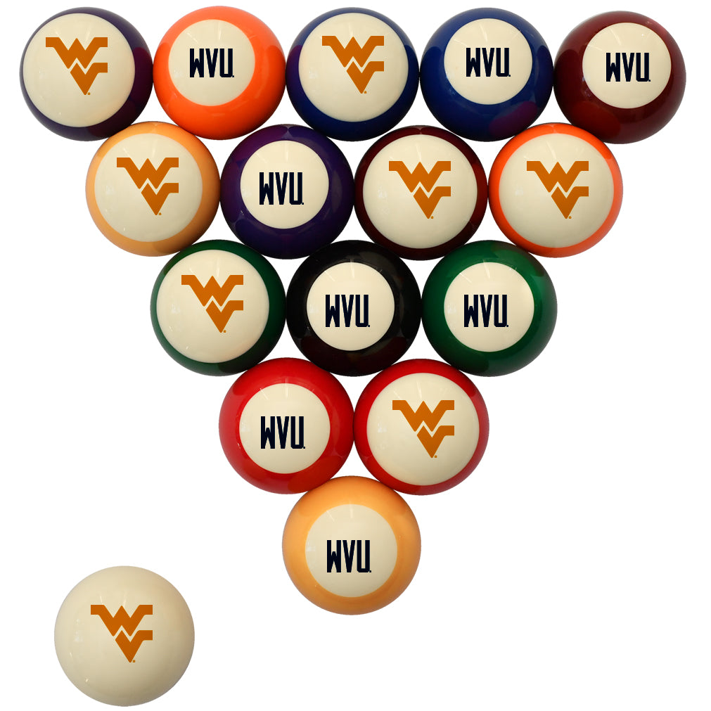 WEST VIRGINIA STANDARD COLOR NUMBERED BILLIARD BALL SET STANDARD COLOR BILLIARD BALL SET - WVUBBSSTD