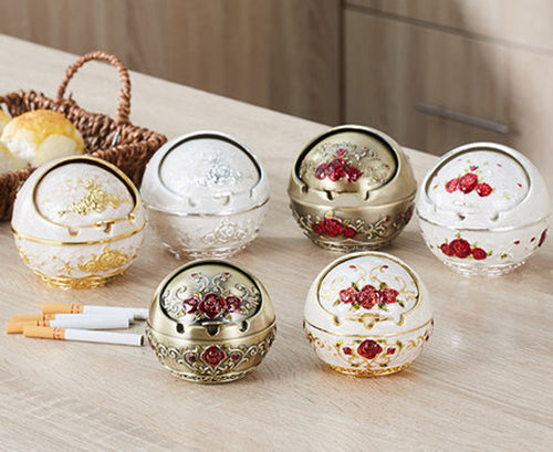 DRAGON SONIC - Retro Creative Spherical Metal Cover Home Office Desktop Ashtray,A2