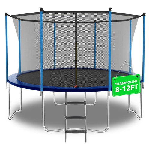 Yeah Depot - 12ft Blue Outdoor Toddler Trampoline with Enclosure Safety Net Jumping Fun Trampoline, heavy-duty jump pads, spring-loaded for children and adults, Gifts for Boys/Girls