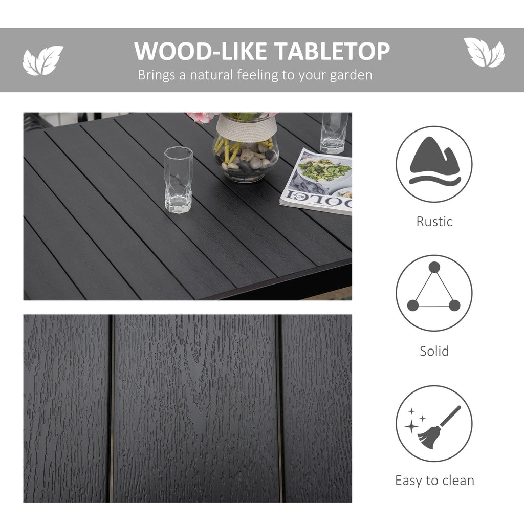 Yeah Depot - Outsunny Outdoor Dining Table for 6 Person, Rectangular Patio Table, Aluminum Metal Legs for Garden, Lawn, Patio, Woodgrain Black