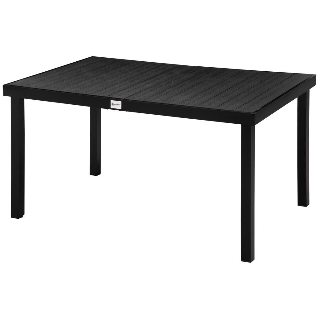 Yeah Depot - Outsunny Outdoor Dining Table for 6 Person, Rectangular Patio Table, Aluminum Metal Legs for Garden, Lawn, Patio, Woodgrain Black