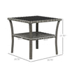 Yeah Depot - Outsunny Rattan Side Table, Outdoor End Table with Storage Shelf, Aluminum Frame Square, Coffee Table with Tempered Glass Top, Mixed Gray