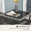 Yeah Depot - Outsunny Rattan Side Table, Outdoor End Table with Storage Shelf, Aluminum Frame Square, Coffee Table with Tempered Glass Top, Mixed Gray