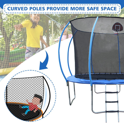 Yeah Depot - 12FT Trampoline with Enclosure - Recreational Trampolines with Ladder and Anti Rust Coating, Pumpkin-shaped Trampoline with Slide and Basket Board, ASTM Approval Outdoor Trampoline for Kids