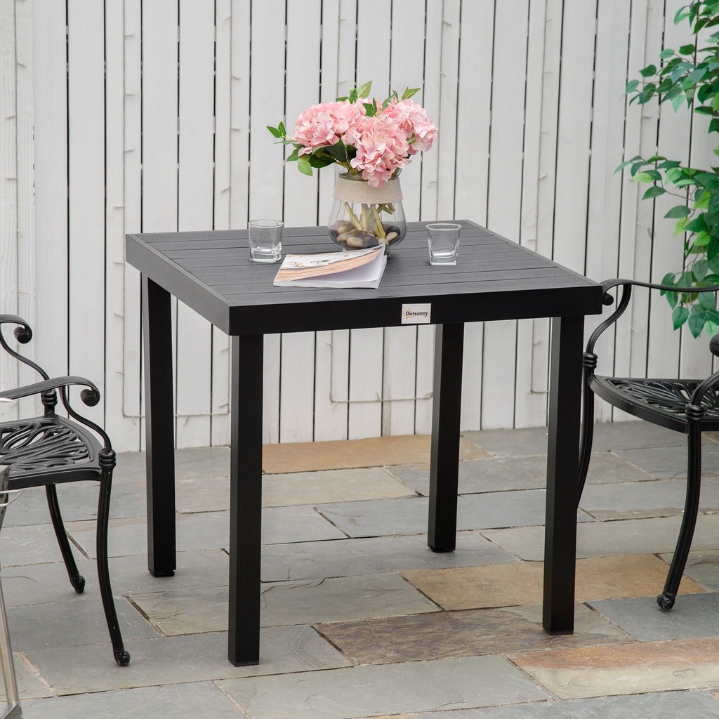 Yeah Depot - Outsunny Outdoor Dining Table for 4 Person, Square, Aluminum Metal Legs for Garden, Lawn, Patio, Woodgrain Black
