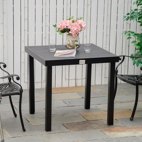 Yeah Depot - Outsunny Outdoor Dining Table for 4 Person, Square, Aluminum Metal Legs for Garden, Lawn, Patio, Woodgrain Black