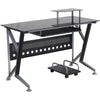 Black Glass Computer Desk with Pull-Out Keyboard Tray and CPU Cart - Flash Furniture