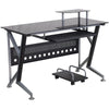 Black Glass Computer Desk with Pull-Out Keyboard Tray and CPU Cart - Flash Furniture