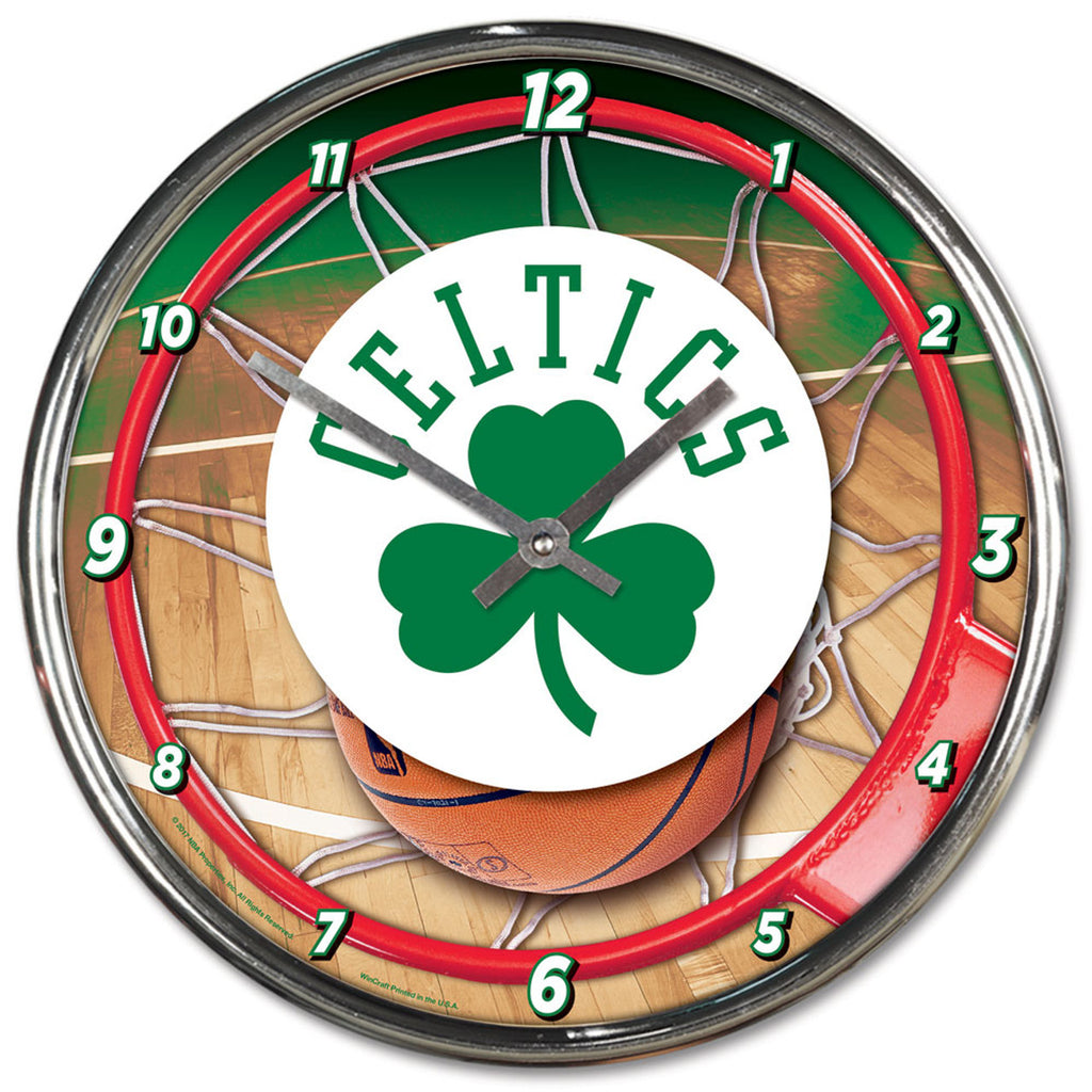 Boston Celtics Clock Round Wall Style Chrome - Wincraft
