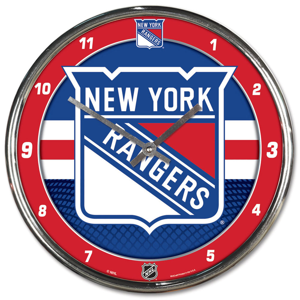 New York Rangers Clock Round Wall Style Chrome - Wincraft