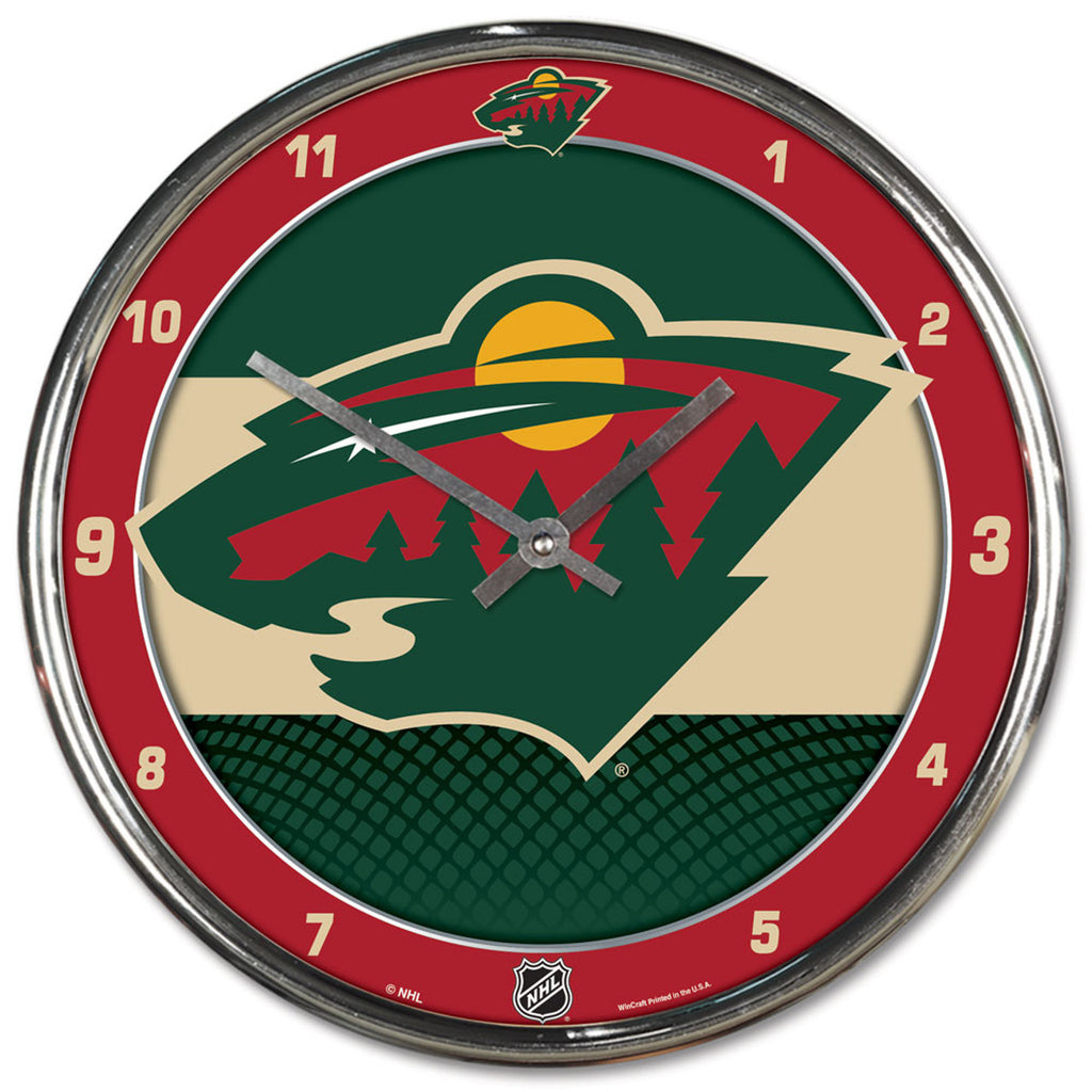 Minnesota Wild Clock Round Wall Style Chrome - Wincraft