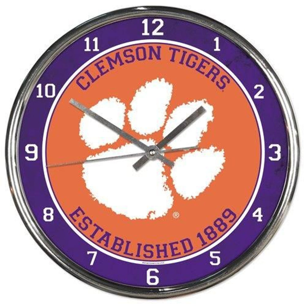 Clemson Tigers Clock Round Wall Style Chrome - 8