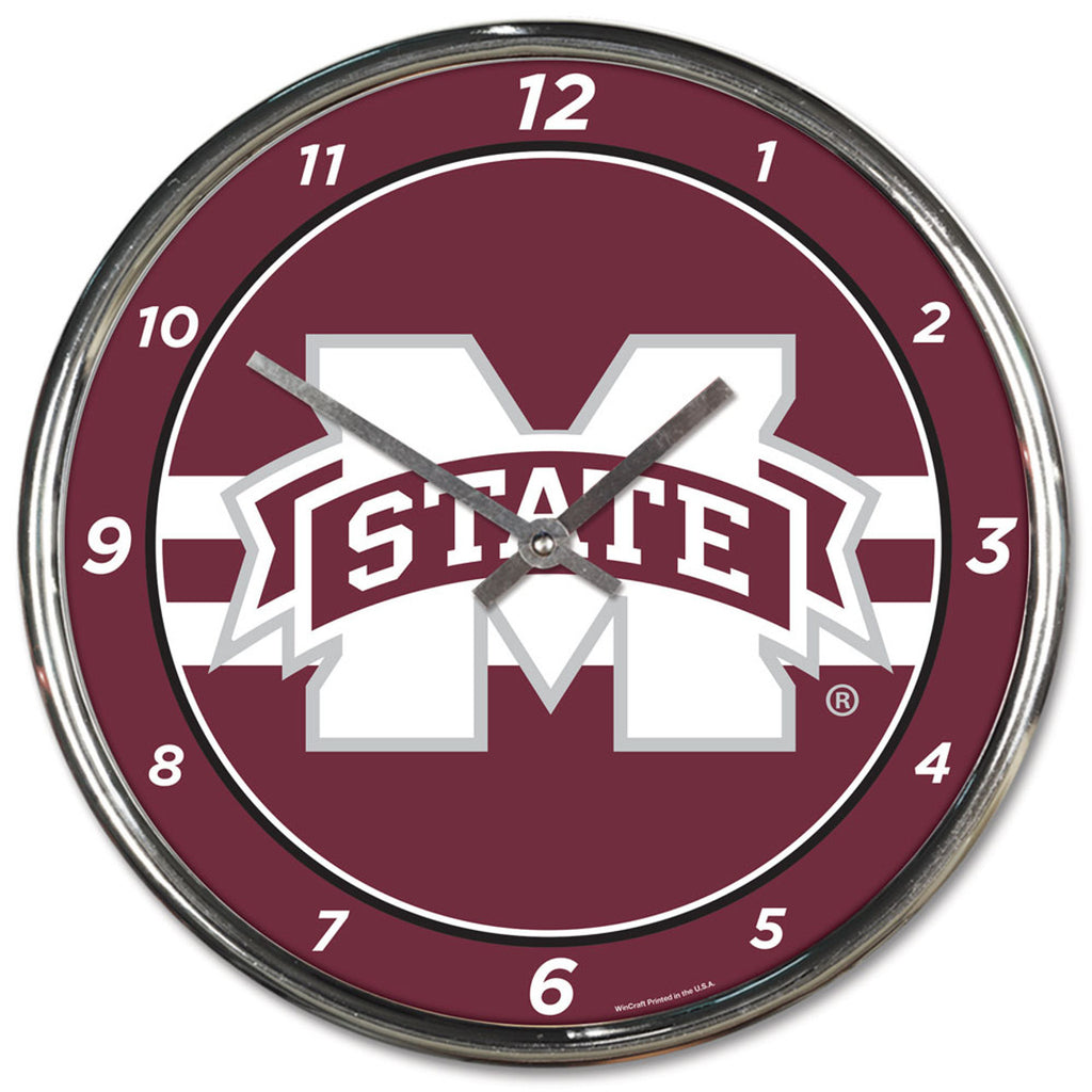 Mississippi State Bulldogs Clock Round Wall Style Chrome - Wincraft