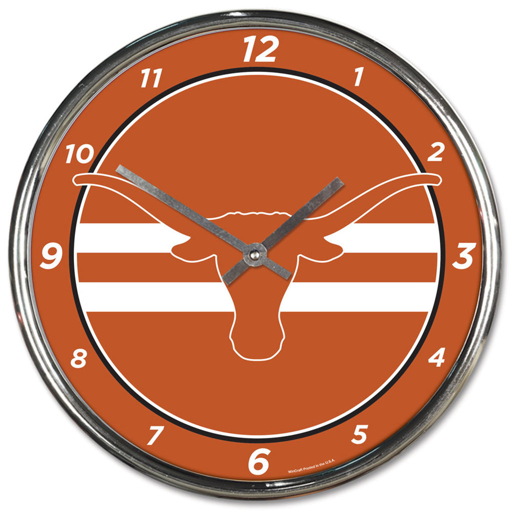 Texas Longhorns Clock Round Wall Style Chrome - Wincraft
