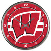 Wisconsin Badgers Clock Round Wall Style Chrome - Wincraft