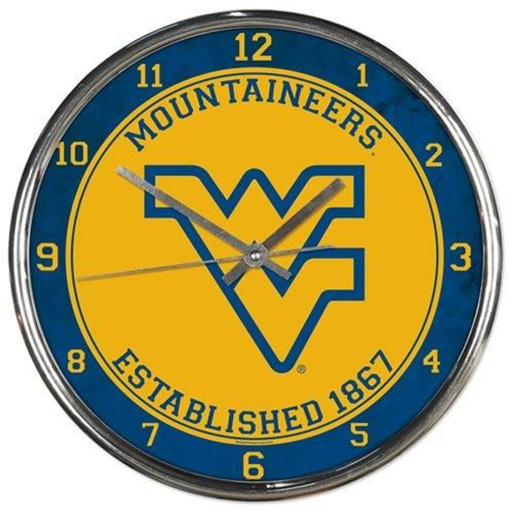 West Virginia Mountaineers Clock Round Wall Style Chrome - Wincraft