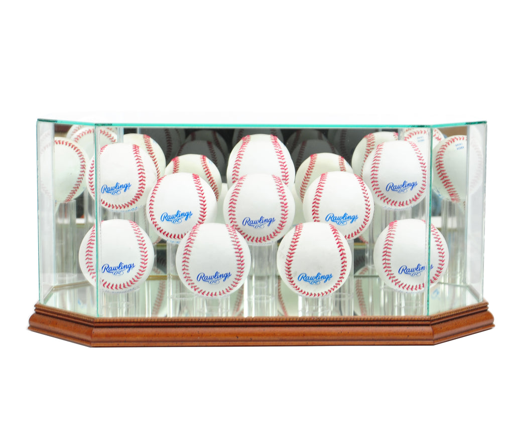 Octagon 10 Baseball Display Case with Walnut Moulding