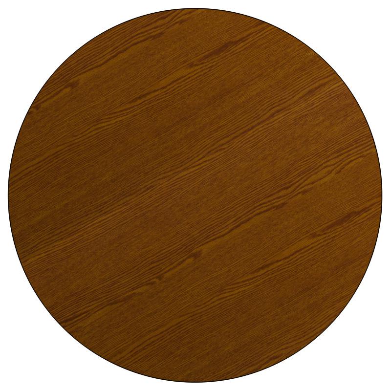 42'' Round Oak HP Laminate Activity Table - Height Adjustable Short Legs - Flash Furniture
