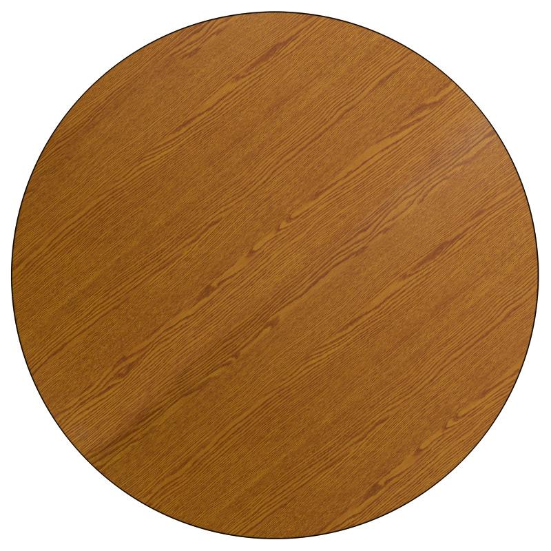 42'' Round Oak Thermal Laminate Activity Table - Height Adjustable Short Legs - Flash Furniture