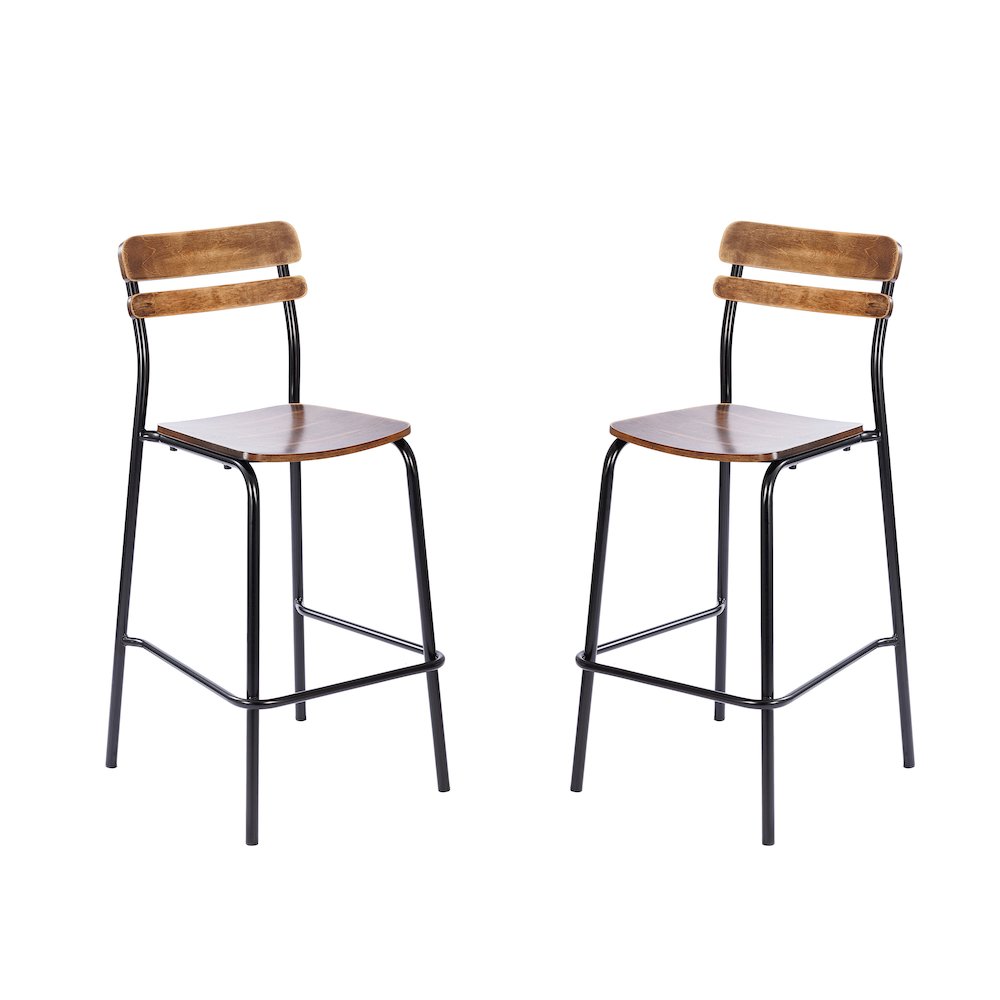 2 Pack Cyprus Solid Wood Bar Stools, Black Metal Frames, Antique Coppe ...