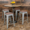 Set of 4 Modern Industrial Metal Stools  in Silver - Flash Furniture