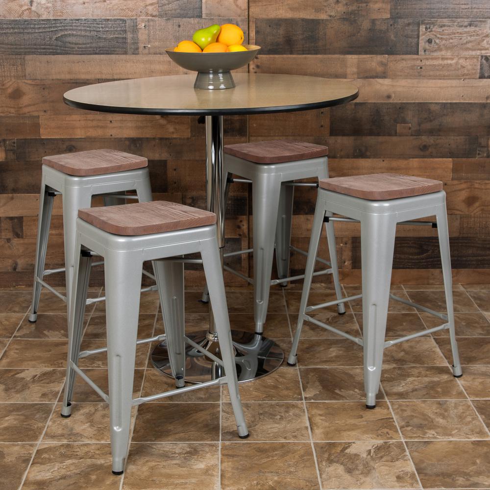Set of 4 Modern Industrial Metal Stools  in Silver - Flash Furniture