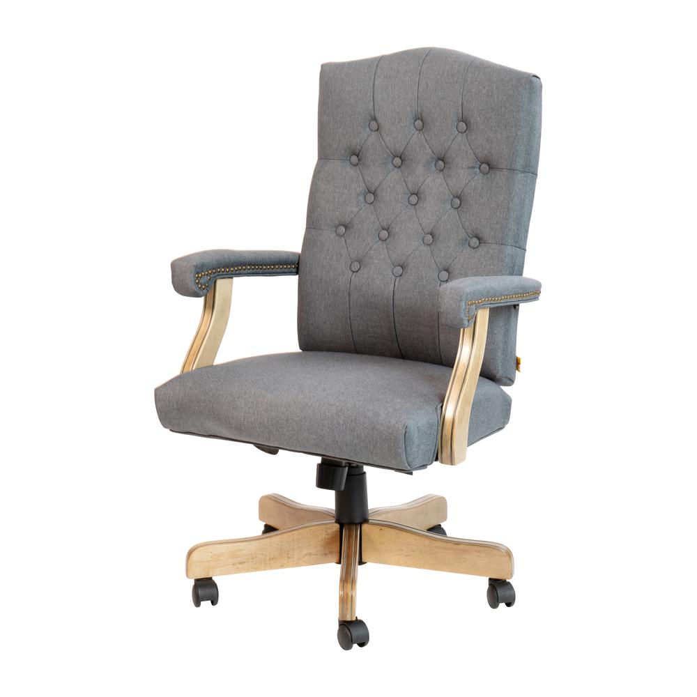 Gray Fabric Classic Executive Swivel Office Chair with Driftwood Arms and Base - Flash Furniture